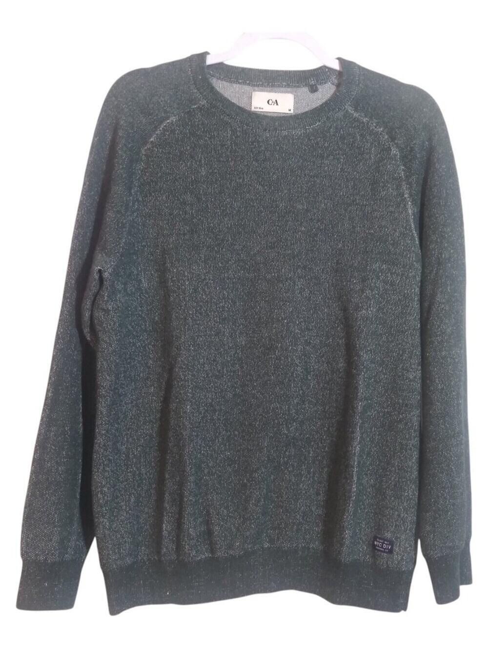 C&A Green Ribbed Knit Crew Neck Cotton Sweatshirt Casual Size M